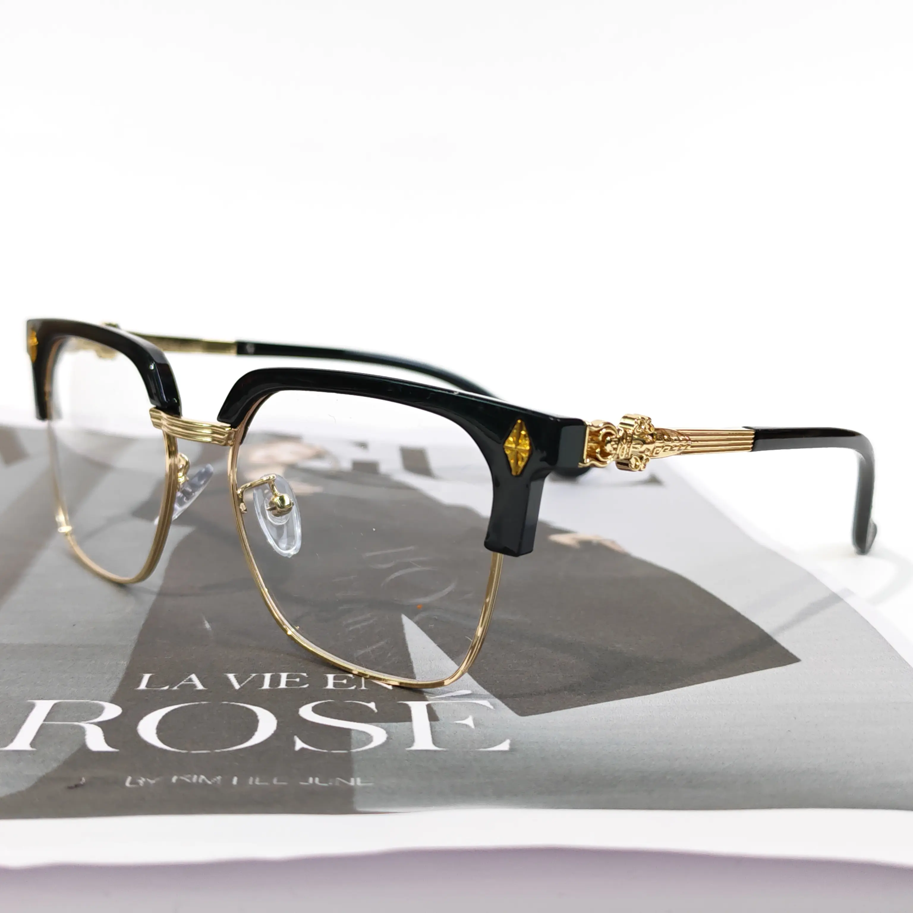 Black Gold Blue Light Blocking Glasses – Vintage Square Frame Computer Eyewear for Men & Women, Stylish Lightweight Glasses for Office & Everyday Use