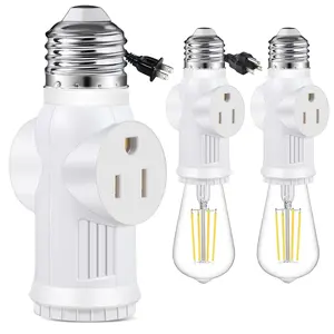 Light Socket Outlet Adapter, 3 Prong Light Socket Adapter, Polarized Light Bulb Outlet Socket, to Plug Adapter for Garage Porch (White, 2)