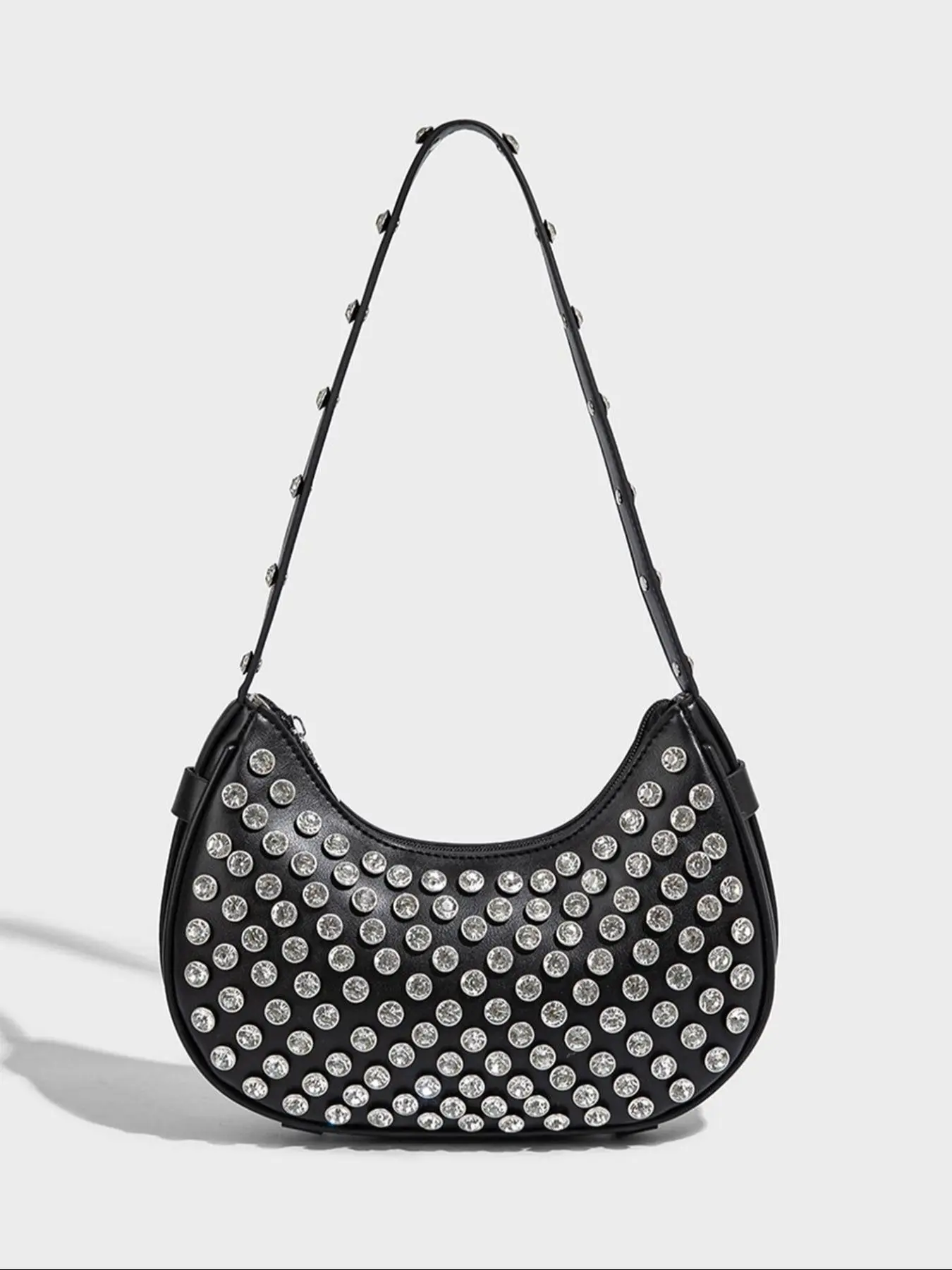 Fashionable Metal Rivet Underarm Bag, Personalized Punk Style Crossbody Shoulder Small Studded Bag, Fashionable and Versatile Solid Color Personalized Street Item, Casual Commuter Bag, Suitable for Daily Travel and Shopping, Etc., Crossbody Purse