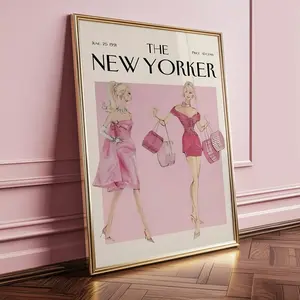 Chic Pink 90s Fashion Wall Art, Preppy Aesthetic Poster Print, Retro College Apartment Decor, Trendy Vintage Style Artwork – 5 Size, 8x12 to 27x40 inch, Room Decor, Unframed