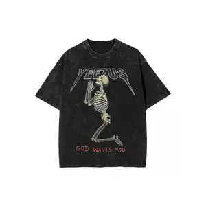 Vintage Yeezus Graphic Tee: Oversized Streetwear T-Shirt with "God Wants You" Retro Hip-Hop Print, Unisex Round Neck Short Sleeve for Men & Women |   Washed Cotton Top for Spring, Summer, Fall Casual Wear, Gym & Everyday Outfits