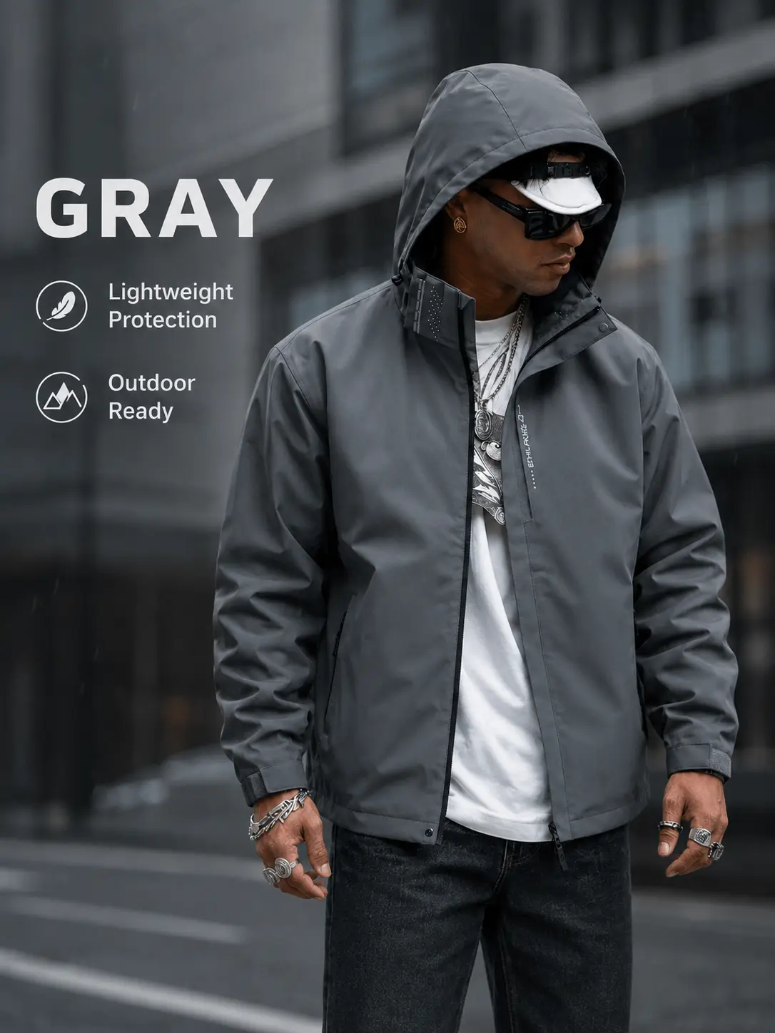 Men's Waterproof Windbreaker Jacket Lightweight Hooded Outdoor Shell Coat Windproof Rain Jacket for Hiking, Camping, Travel & Casual Wear