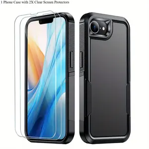 3 PCS [1 Phone Case with 2X Clear Screen Protectors] Heavy Duty Shockproof Protective Case Cover for iPhone 17E 16 16 Pro Max 16 Plus 15 14 13 12 11 2025