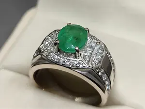 Natural Rare Rich Green Zambian Emerald Sterling Silver 925 Handmade Men's Channel Set Ring