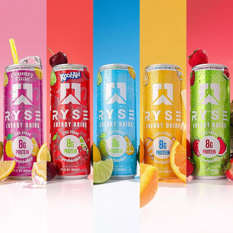 RYSE Functional Energy Drink - 5 Flavors Variety Pack - 150mg Natural Caffeine, 8g Whey Protein & 1g Prebiotics - Sugar Free, Gut-Friendly, Bloat-Free - 12 fl oz Cans (12-Pack)