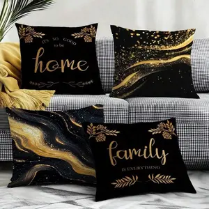 4pcs Elegant Black And Gold Marble Texture Pillow Covers, Double-Sided Printing Without Pillow Inserts, Polyester Fabric, Suitable For Living Room And Bedroom Décor, Modern Elegant Home Décor, Decorative Pillow Covers, Suitable As Housewarming Gifts