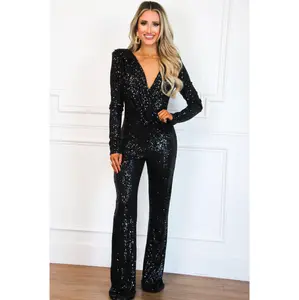 Here For the Party Sequin Jumpsuit: Black
