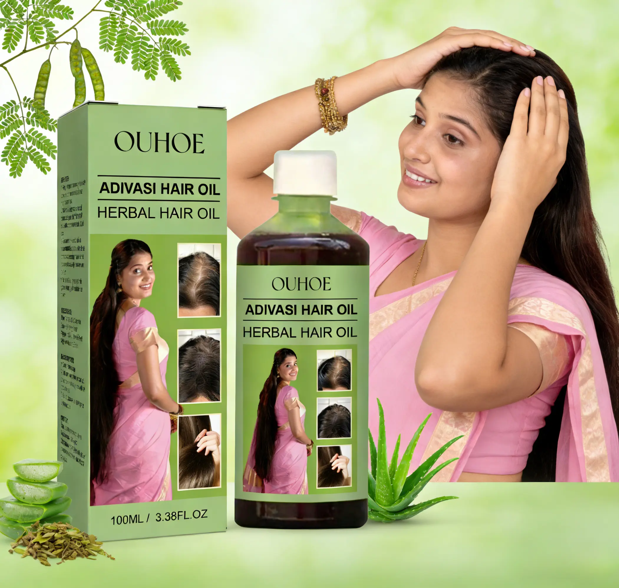 Herbal Hair Oil para la caida del cabello Non-Greasy Fast Absorption Nourishes Roots Boosts Shine Repairs Dryness Promotes Healthy Scalp Shiny Hair Care Oil Rosemary Natural Heat Protectant Moisturize Restore  with Conditioner Anti-Hair Loss Serum