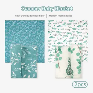 Two-Pack Bamboo Fiber Baby Blankets, Soft Breathable, Elegant Colorful Design for Summer, Multi-Use Cover Blanket, Wrap Towel