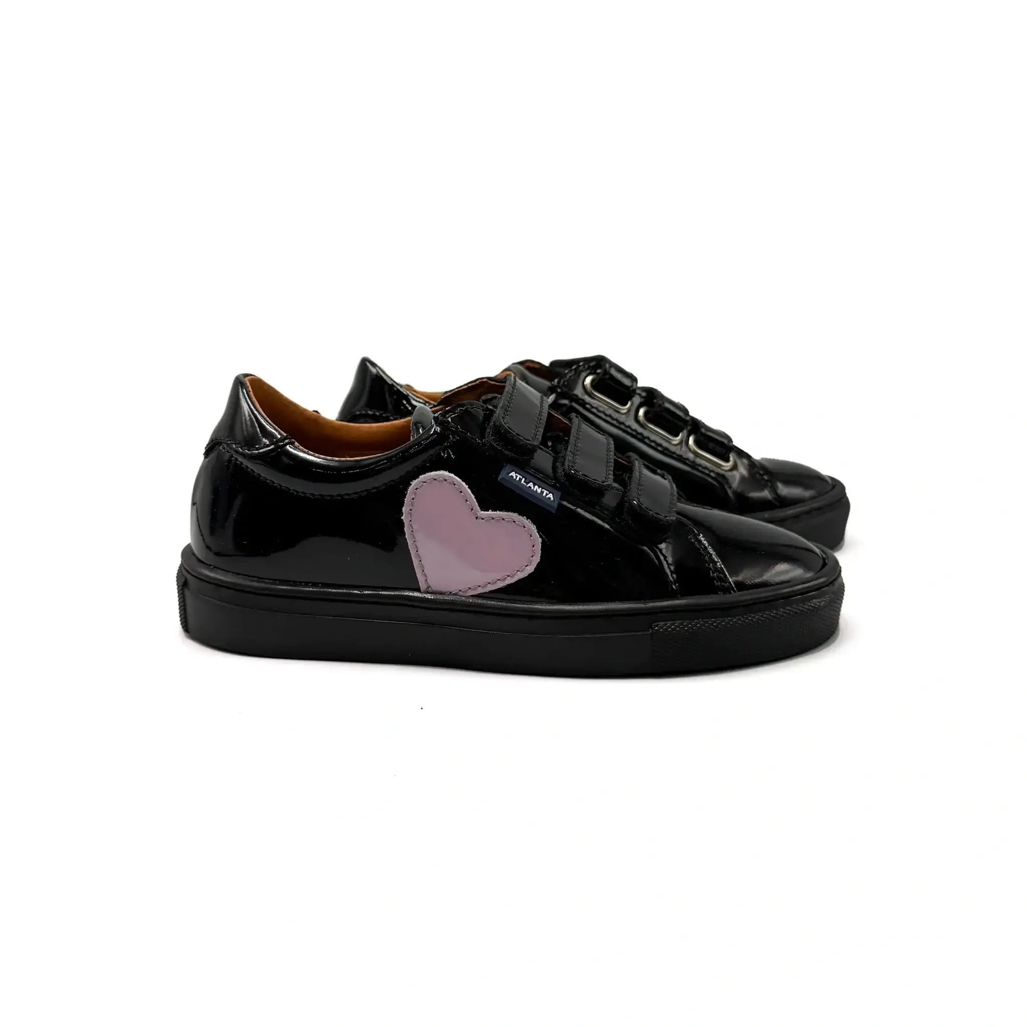 Atlanta Mocassin Black Patent Violet Heart Velcro Sneaker