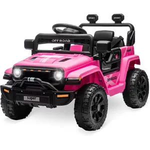 12V Kids Ride On Truck, Kids Electric Vehicle with Parent Remote, LED Lights, Music, 2 Speeds & Spring Suspension