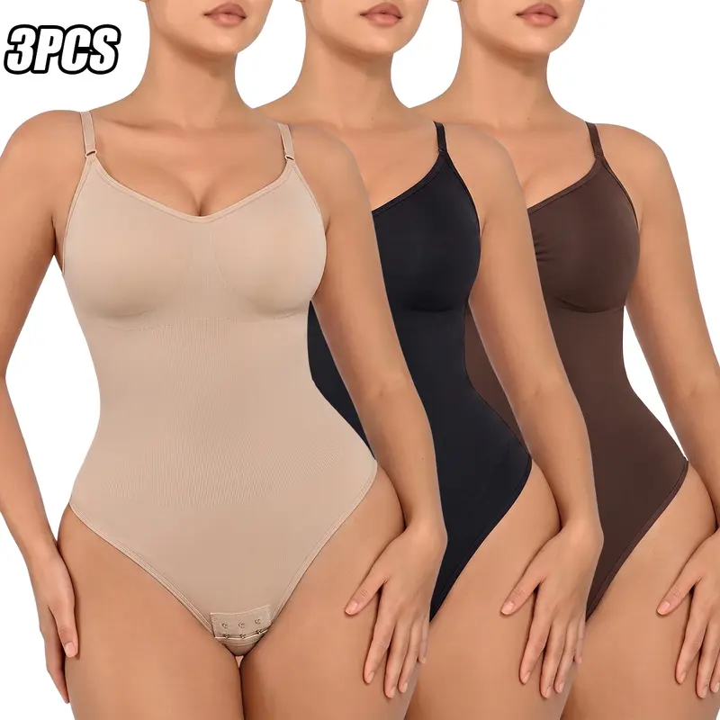 JOGWAVE Women’s Seamless Slim-Fit Nylon Blend Bodysuit - High-Elastic Shapewear Underwear, Flat Belly Shapewear, Waist Trainer Body Shape, Butt Lift, Breathable, Smooth Finish, for Sport & Casual Wear (Black/Beige Options)