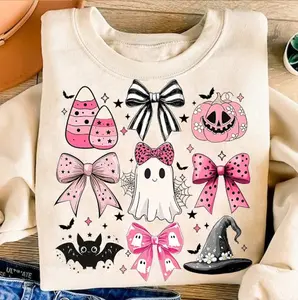 (Sale Off Up to 50%) Coquette Bow Halloween Sweatshirt, Pink Halloween  Ghost Pumpkin, Candy corn Sweatshirt, Bat Sweatshirt, Retro Witch Hat Halloween Fall Tee