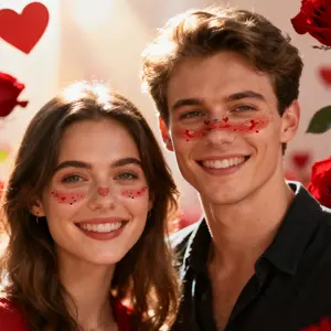 12 Valentine's Day Heart Face Stickers, Temporary Tattoos with Heart Freckles, Angel Designs for Women & Girls, Romantic Party Body Art