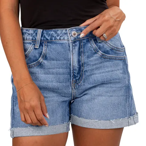 Sidefeel Womens Jean Shorts High Waisted Stretchy Folded Hem Causal Trendy Patchwork Loose Fit Fall Denim Shorts Trouser Fall Outfit
