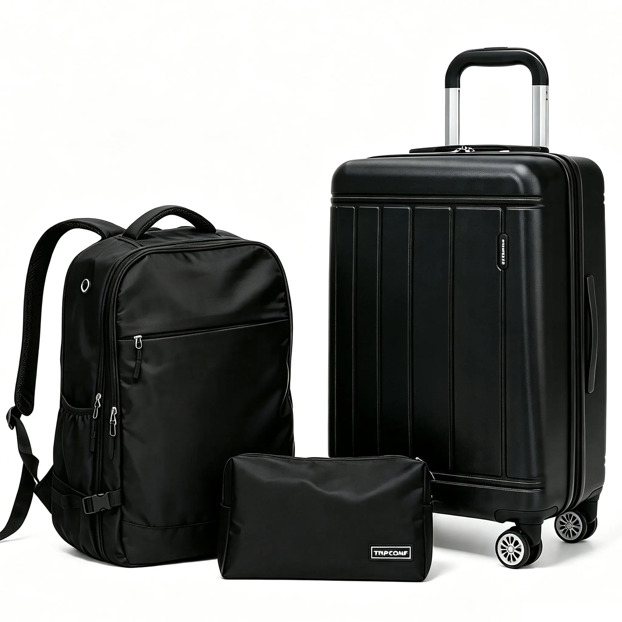 Tripcomp 3 Piece Carry-on Luggage Sets, Hardside Suitcase with Spinner Wheels,Travel Backpack and a Packing Cube (Black)