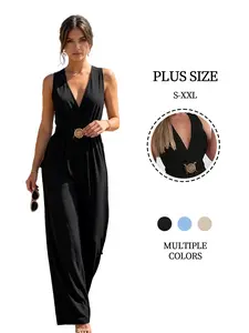 Baddie Girl Snatched Wrap Front Wide Leg Jumpsuit Party Outfit# romper Black Belts