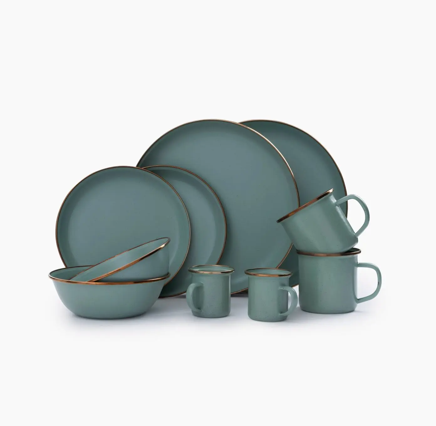 Barebones Enamel Dinnerware Collection, Vintage Speckled Tableware for Home Dining, Camping and Picnics