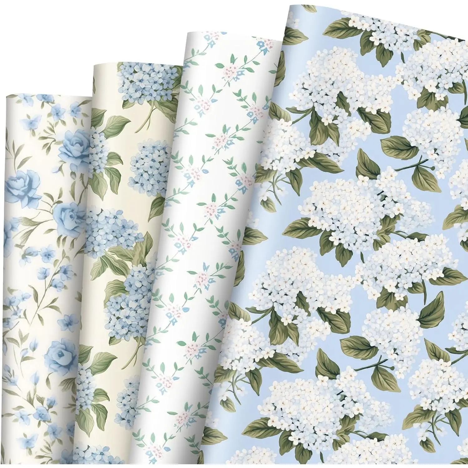 8 Sheets Hydrangea Wrapping Paper -Not Roll- Blue Floral  Wrap Paper Folded Flat Flower Craft Paper for  Wedding Bridal Shower  Shower Party Supplies, 19.7 x 27.6 Inch