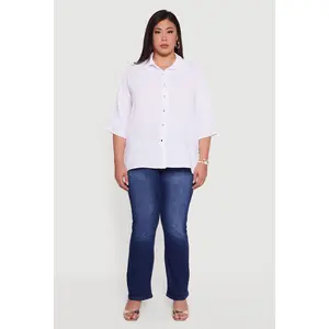 Plus Size Crepe Knit Boxy Button Front Shirt