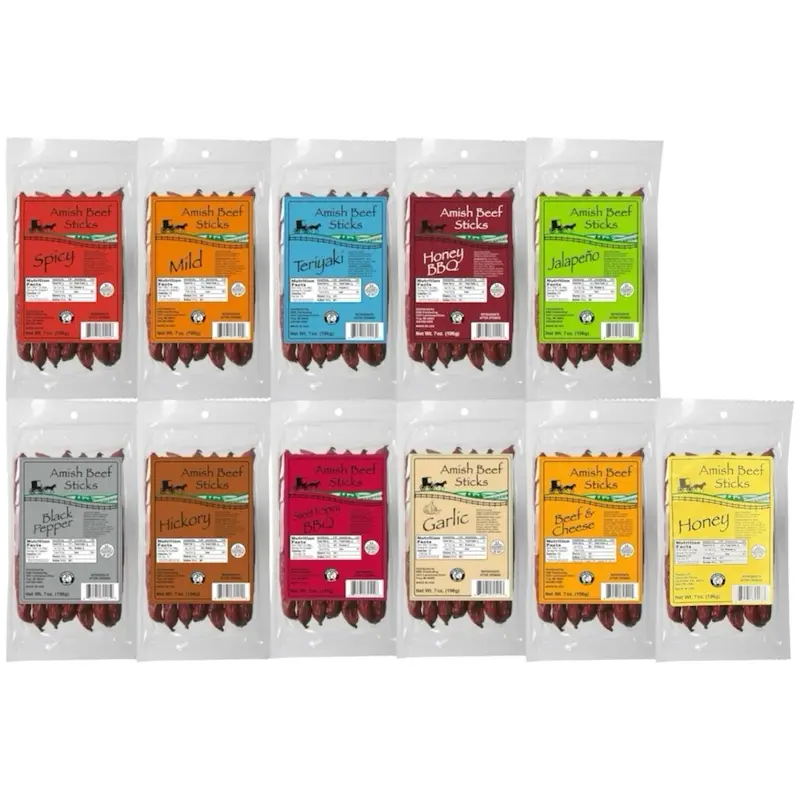 Beef Sticks - Seven 1oz Snack Sticks - 7 Ounce Beef Stick Bags - High-Quality Meat Snack