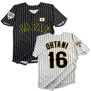 Men's baseball Ohtani #16 Japan Jersey Sewing embroidery big size Fashionable baseball uniform Retro sports shirt Outdoor sports short sleeves Striped baseball jersey Black White Competition specific retro style suitable for daily wear and street culture