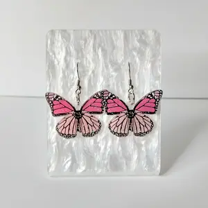 #264 Glittery Dark Pink & Light Pink Butterfly Earrings- Stainless Steel Hooks- Casual Insect Animal Jewelry