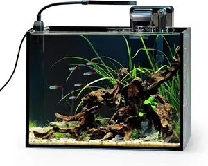 2.5 Gallon Nano Nature Aquarium Kit, Ultra-Clear Rimless Desktop Fish Tank with Light and Filter,  for Small Fish, Shrimp, or Betta, Basic Version, Black