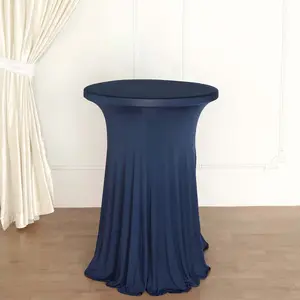 Spandex Round Cocktail Table Cover Skirt 30" Navy Blue With Natural Wavy Drapes