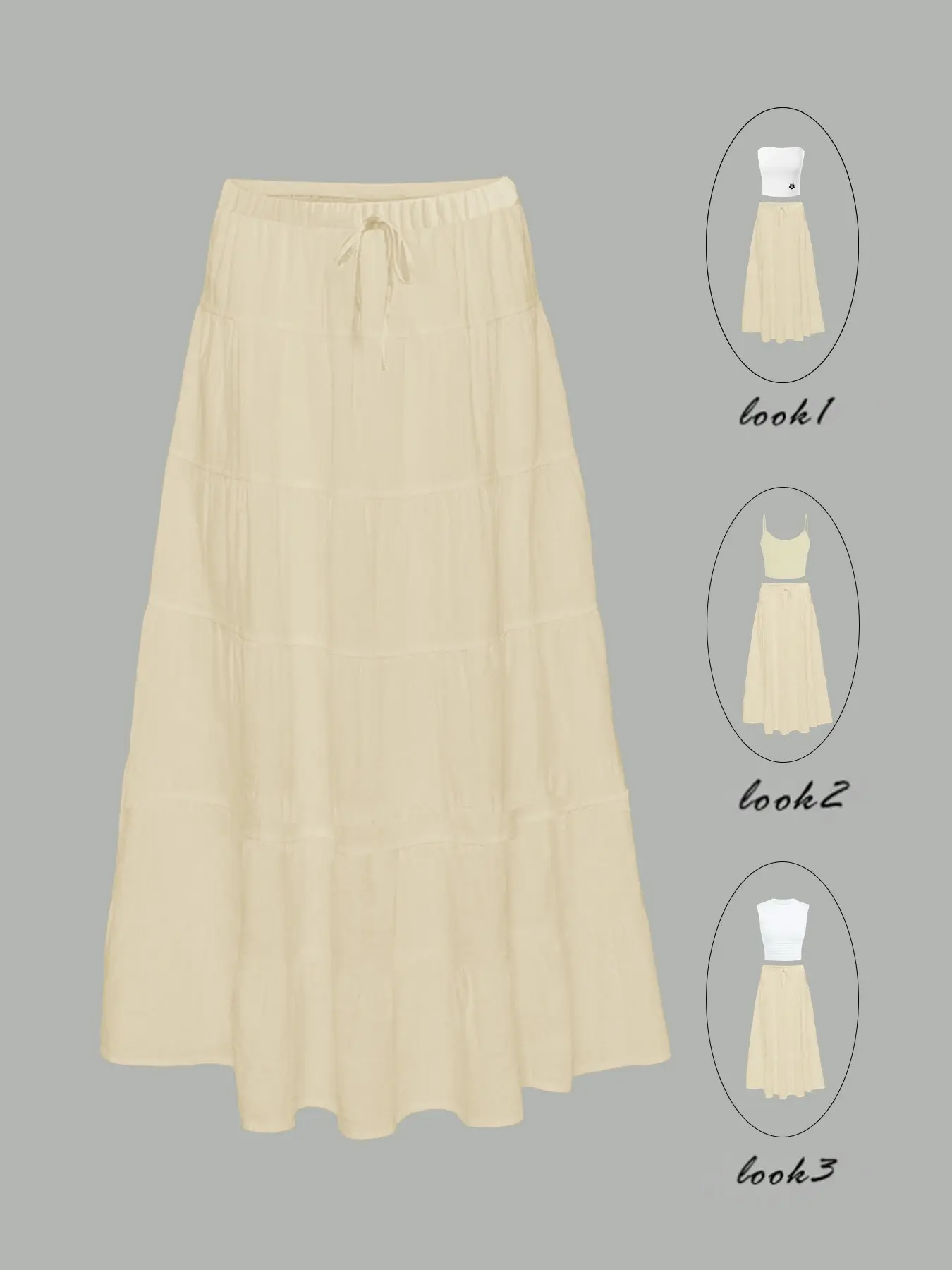 Y2K Gentle Layered Ruched Long Skirt, High Waist Drawstring, Loose-Fitting, All Seasons, Casual Style, //mint Color