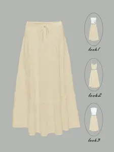 Y2K Gentle Layered Ruched Long Skirt, High Waist Drawstring, Loose-Fitting, All Seasons, Casual Style, //mint Color