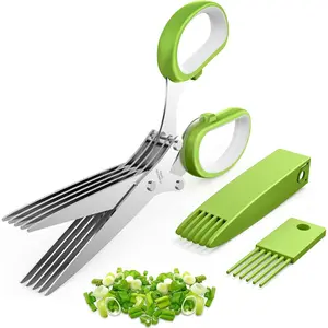 Upgraded Herb Scissors, Easy Tool for Cutting Herbs, with Sharp Stainless Steel Blades, Suitable for Fresh Herbs, Essential Kitchen Cooking Gadget, Green