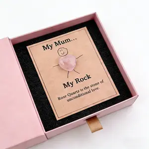 1pc Crystal Gift with Beautiful Box for Mum, My Mum My Rock Heart Crystal Pocket Hug Gift,Meaningful Gift for Mum,Mothers Day, Mother's Day Gift, Rose Quartz Keepsake Cute Gift, Mother and Daughter Son, Pocket Crystal