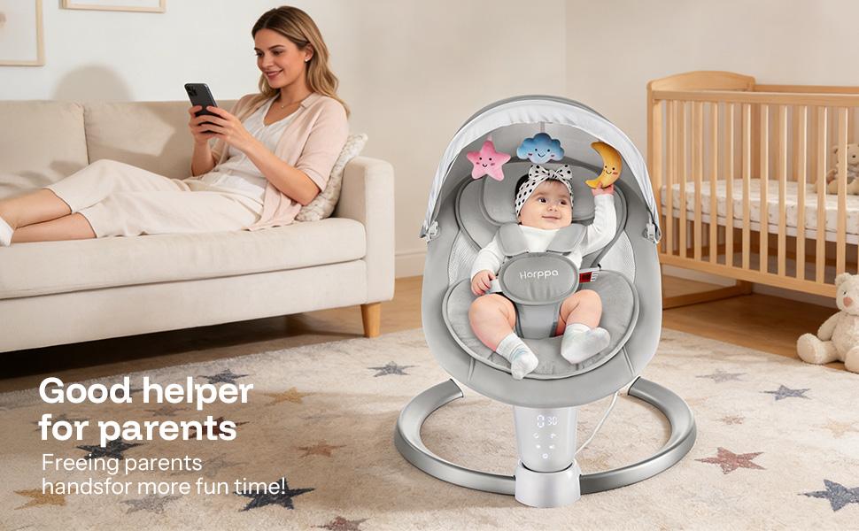HARPPA Weddell Lite | Compact Electric Baby Swing with Music Speaker, Newborn Bouncer & Rocking Chair, Foldable Bassinet for Baby with Harness, 5 Adjustable Speeds