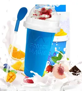 Blue Slushie Maker Cup, DIY Slushy Magic Squeeze Cup, Portable Smoothie Maker, Double Layers Silica Cup with Lid & Straw, 4.3x7.8in