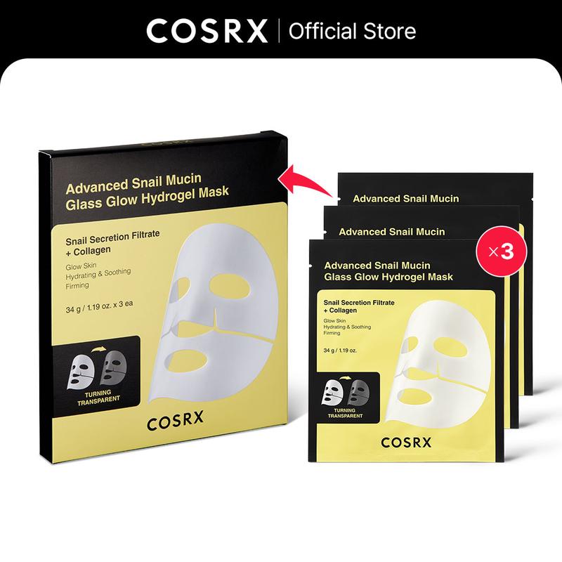 [COSRX Official] MY MORNING GLOW Advanced Snail Mucin Glass Glow Hydrogel Mask (3 sheets) | OVERNIGHT COLLAGEN MASK WITH 25% SNAIL MUCIN & COLLAGEN glowing skin