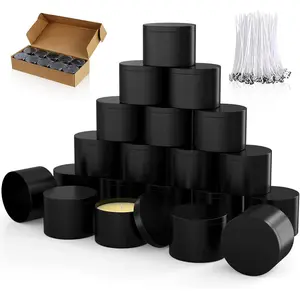 Candle Tins Jars Container 8 OZ with Lids and Wicks,All-Black 8 OZ Small Bulk Empty Candles Tins Jars Vessels Container for Candle Business (Black,10pcs)