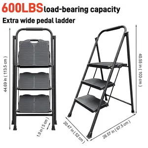 Widen step three-step ladder,600LBS load-bearing capacity，lightweight and foldable household ladder with anti slip widened steps,Indoor and outdoor multi-step ladders, everyday household climbing tools，Home decoration tools