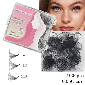 Loose Fans,1000 Pcs Premade Fans Eyelash Extensions, 16D 18D 20D, Curl C / D, Thickness 0.05mm,8-15mm / Mixed Lengths, Thin Base Premade Volume Lash Extension, Hand-grafted False Eyelashes, Natural & Soft, Perfect Gifts