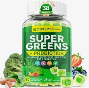 Organic Super Greens Daily Superfood Gummies + Probiotics, Spirulina, Chlorella Spinach Broccoli, Prebiotic Fiber, Mushroom -Rich in Vitamins - Adults & Teens Digestive, Focus, Energy, No Sugar, 60Cts