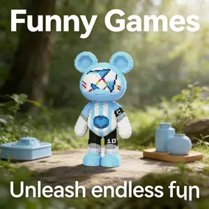 New Creative Bear Building Block Toy Set, Football Player Model, Assembly Kit, 68cm, Includes Hammer & Instructions, Home Decor Gift