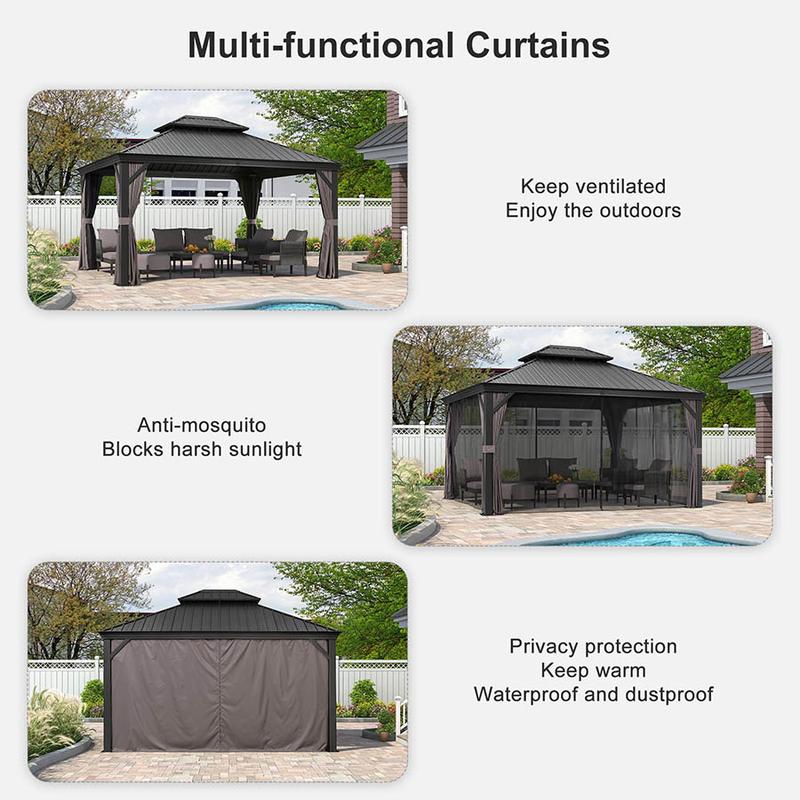 PURPLE LEAF 12' x 16' Patio Gazebo For Backyard | Hardtop Galvanized Steel Grey Frame With Upgrade Curtain