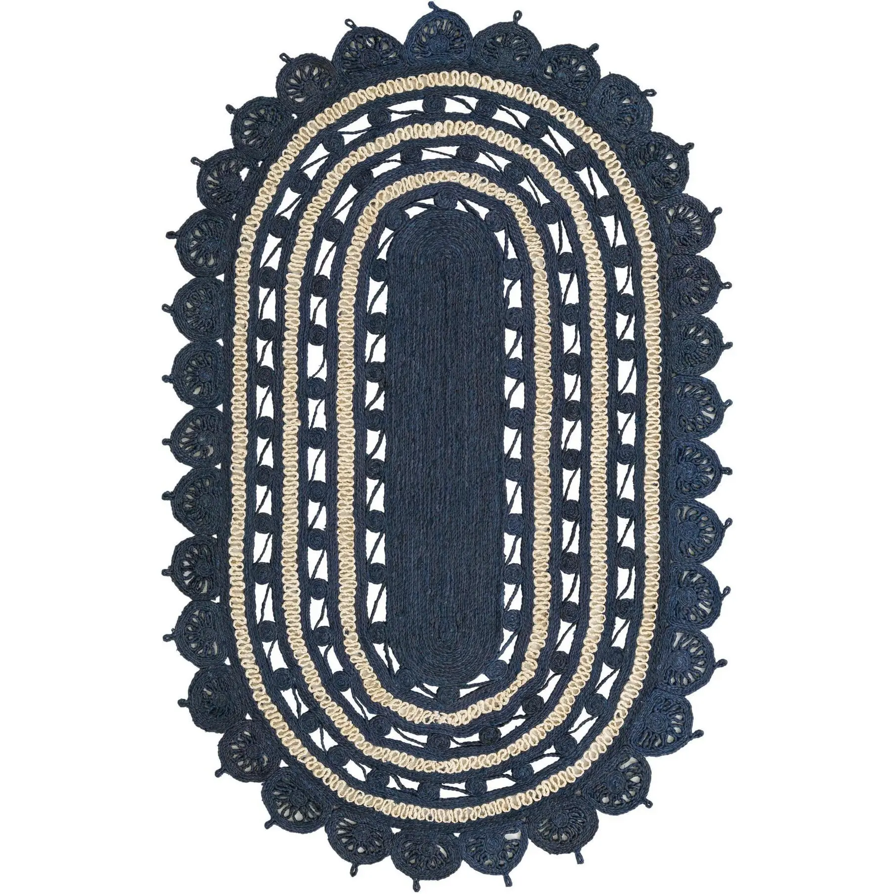 Navy Blue and White 5' 1 x 8'