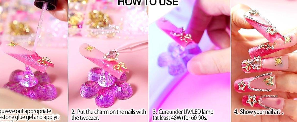 8000pcs 3D Nail Charms and Nail Gems, Cute Nail Rhinestones and Charms Y2K for Nails Nesign, Variety Butterfly Bow Moon Star Flower Junk Case Charms Gold Pearls Nail Jewels for Nail Art Decorations
