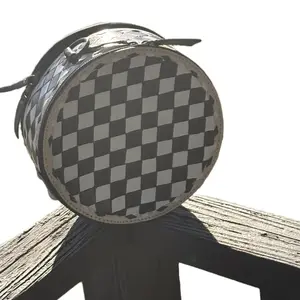 7” Hand painted double zip, black and white checkered canteen bag