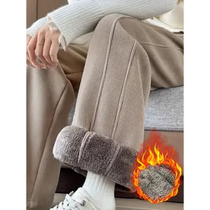 pixie line pants Women's High-waist Thickened Fleece-lined Winter Trousers - 9-inch Cold-proof And Warm, Tummy-control Slimming Boot-cut Leg Design, Suitable For Casual And Formal Occasions, Solid Color Elegant Straight-leg Trousers (hand W