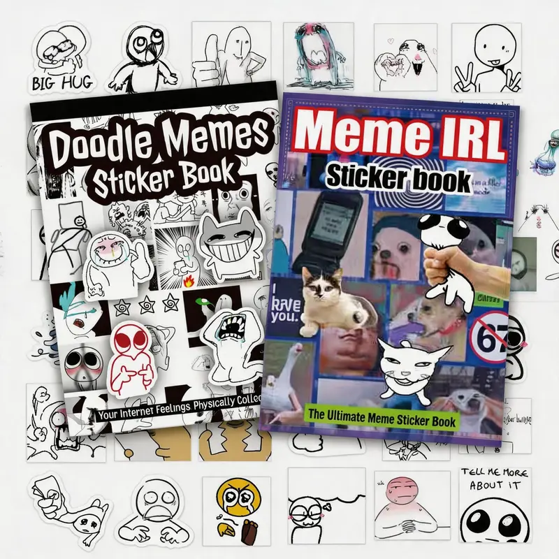 PRSTINCOL Doodle Meme Sticker Kit - 900+ Self-Adhesive Die-Cut Funny Stickers, Cute Animal Character Craft Supplies for Scrapbooking, Collage Art, Gen Z Junk Journal Aesthetic Gifts for Adults
