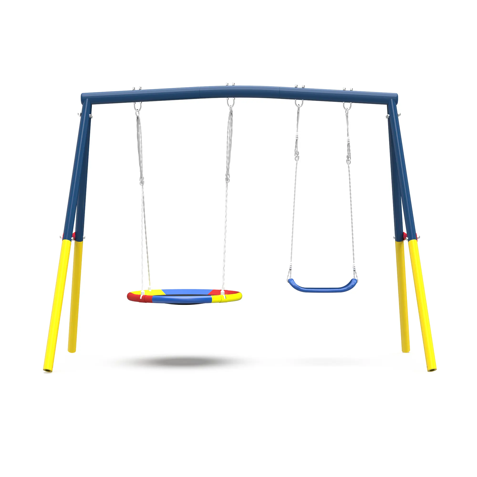 Mersco Heavy-Duty Metal Swing Set - Unisex Kids+ Outdoor Playground Equipment, 440lbs High-Capacity Stand, 32" Saucer Swing, 26.2" Belt Seat, Sturdy Backyard Gear (Merco Sports Line, Special Gift for Children & Adults)