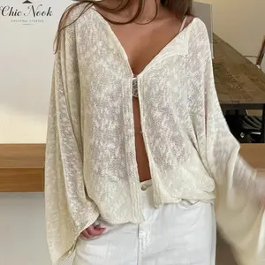 Women‘s Loose Cardigan Solid Boat Neck Hook and Eye Long Sleeve Knitted Tops Casual Fall Clothes Womenswear