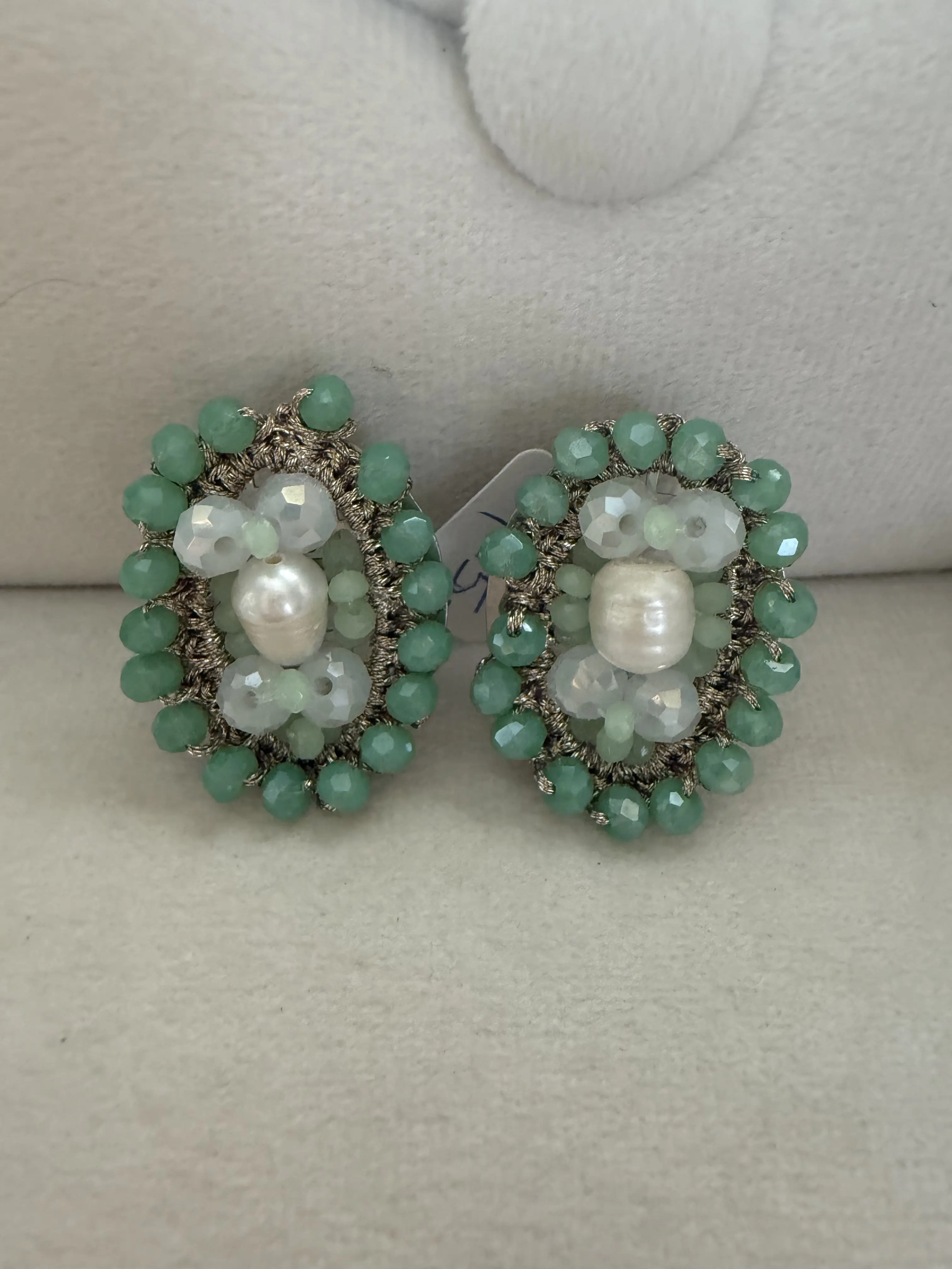 E71- Green Crystal Beads Stainless Steel Green Earrings!